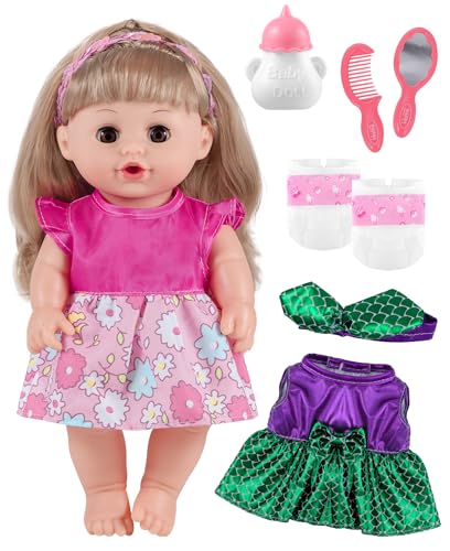GAGAKU Poupée avec Cheveux, 30 cm, pour Enfants à partir de 3, 4, 5, 6 Ans, poupée bébé avec Cheveux Longs à peigner, Jouet avec Accessoires de poupée, 1