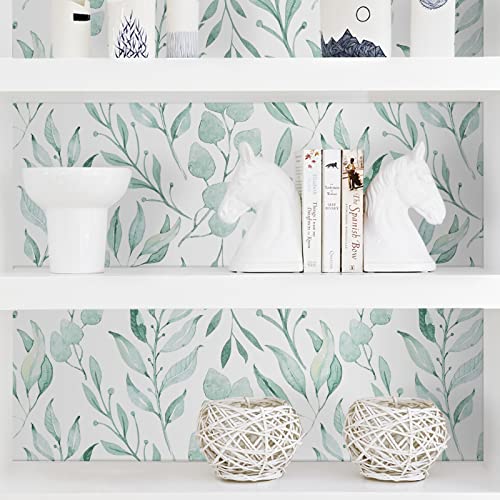Wenmer Green Leaf Wallpaper Floral Wallpaper Peel And Stick Wallpaper 17.7" X 118" Self Adhesive Watercolor Leaves Peel And Stick Wallpaper Removable Floral Contact Paper For Cabinets Wall Decor #TOP5