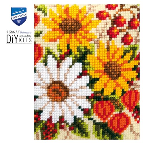 Kit coussin point de croix Vervaco fleurs multicolores - 7
