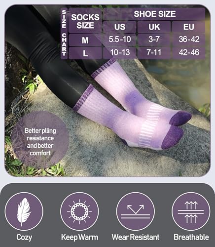 DYW Women's Merino Wool Winter Hiking Socks - 5 Pairs