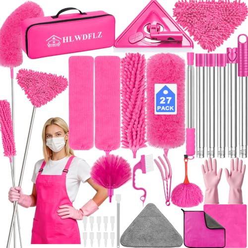 Image of Microfiber Duster Kit 27pcs with 30 to 100 in Extension Pole, Pink