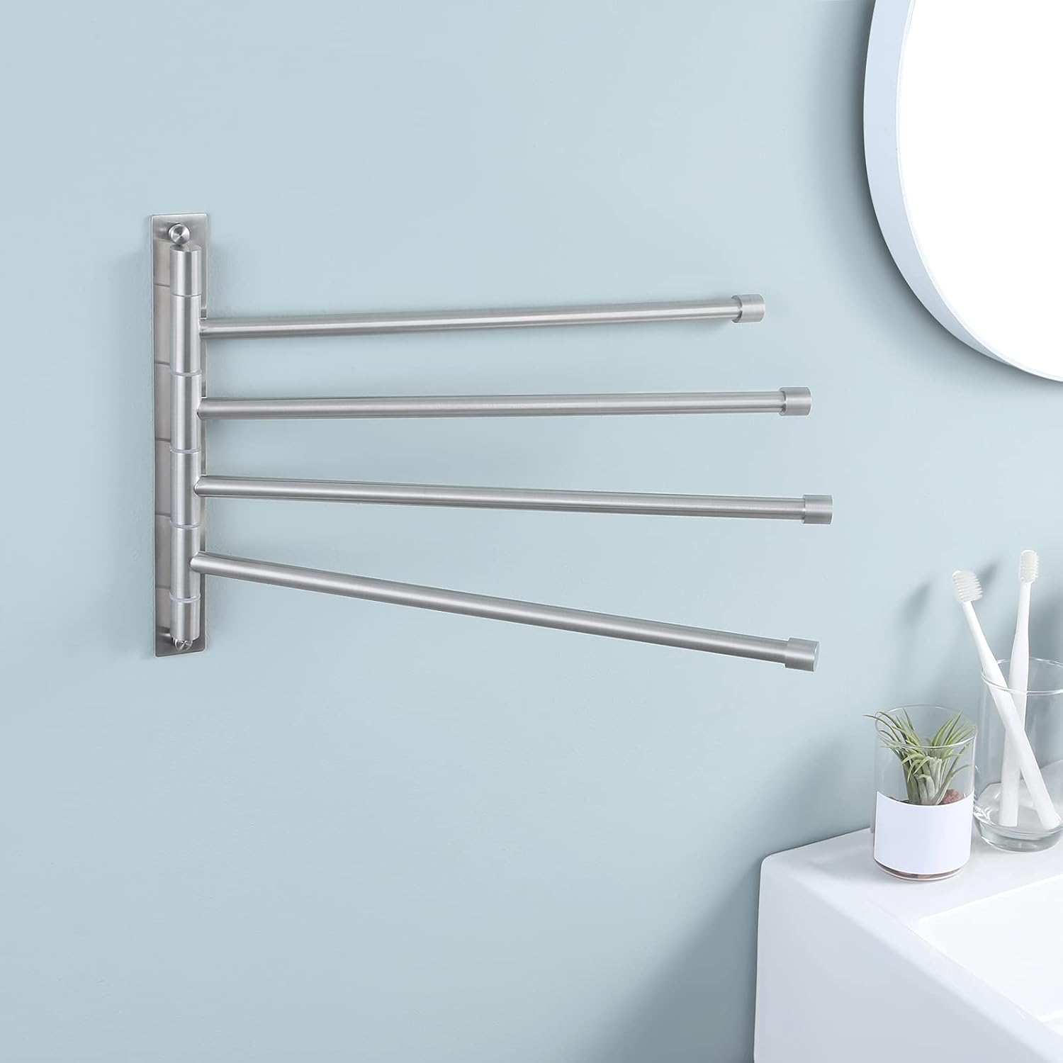 KES Swivel Towel Rack, Bathroom Swivel Towel Bar Swing Out Towel Holder 4-Arm Multiple Towel Rack 13.8 Inch Space Saving SUS 304 Stainless Steel Wall Mount Brushed Finish, A2102S4-2