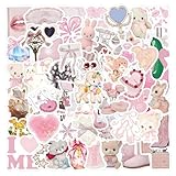 60pcs Coquette Stickers Cute Vinyl Laptop Sticker,Waterproof Vinyl Coquette Aesthetic Pink Sticker Pack for Girls Water Bottles Laptop Guitar Computer Scrapbook Aesthetic Decals (Cute Stickers)