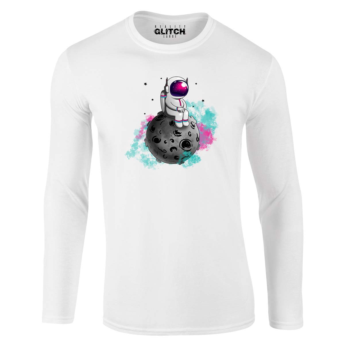 Reality Glitch Men's White Spaceman Moon T-Shirt - Long Sleeve