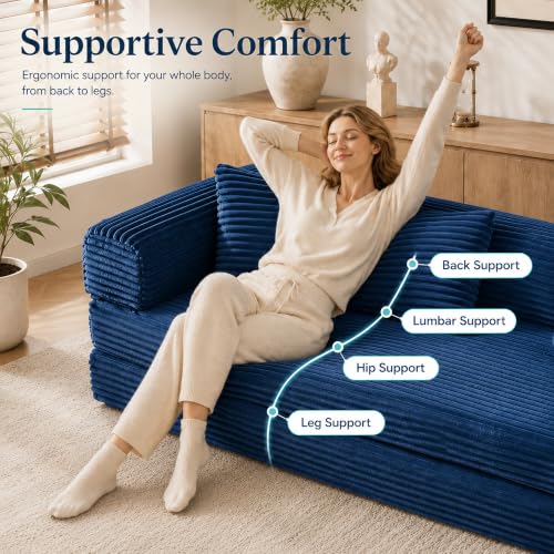 Image of AUGOP Futon Sofa Bed Boneless Couch for Living Room,Pull Out Couch with Sleeper Sofa,Day Bed Couch with Storage Pocket,Removable Corduroy with 2 Pillow