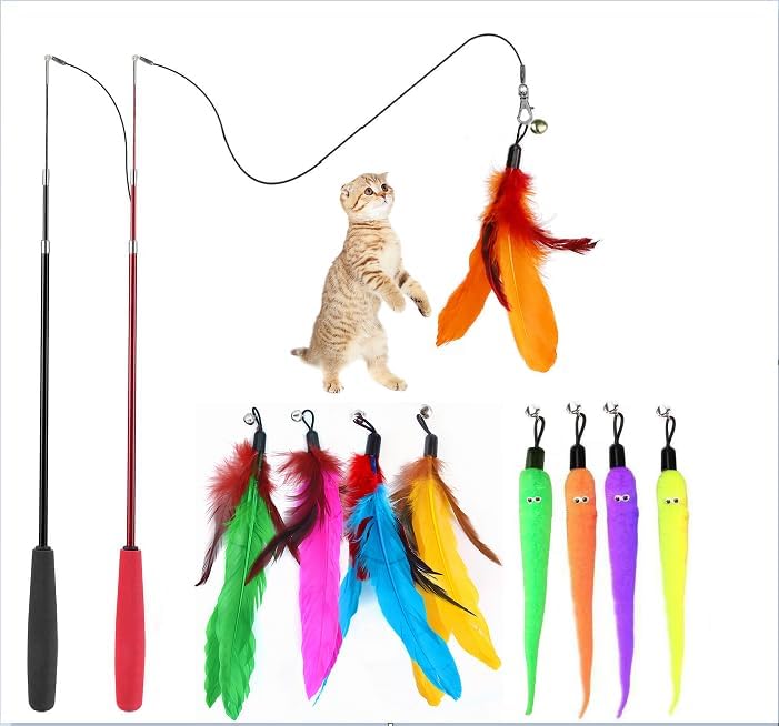 Juguetes interactivos para gatos juguete retráctil y juguetes de plumas para gatos de interior para perseguir y hacer ejercicio
