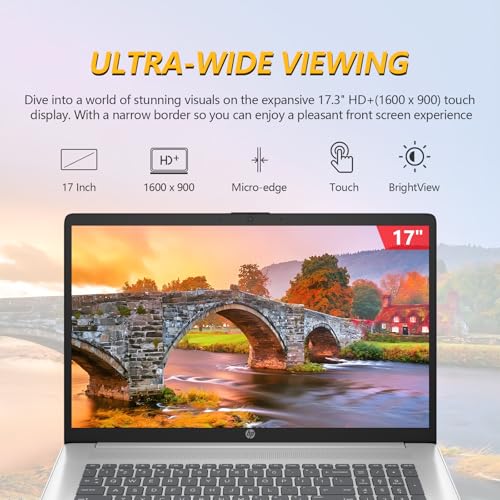 Image of HP 17 Inch Laptop Touchscreen, 17.3 Touchscreen Laptop, AMD Ryzen 5(6-Cores), 16GB RAM 1TB SSD, Windows 11 Pro, 10-Key Number Pad, Copilot Key
