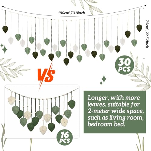 Fanfanwin Tapeçaria grande de macramê verde para pendurar na parede boho decoração de casa com folha