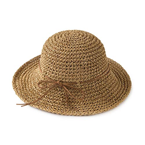 Preisvergleich Produktbild Sonnenhüte Frauen Sonnenhut Handgemachter Strohhut Weibliche Band Bogen-Knoten Breite Krempe Hut Strand Lässiger Sommer Schatten Anti Uv Kappe Dame Flat Bowknot Strohkappe, 7 Farben (Color : Brown)