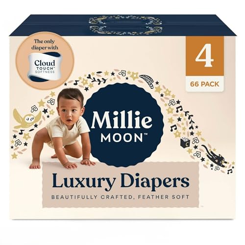 Image of Millie Moon Luxury Diapers – Ultra Soft Cloud Touch Disposable Diapers with 12 Hour Absorbency & Wetness Indicator (4-66ct)