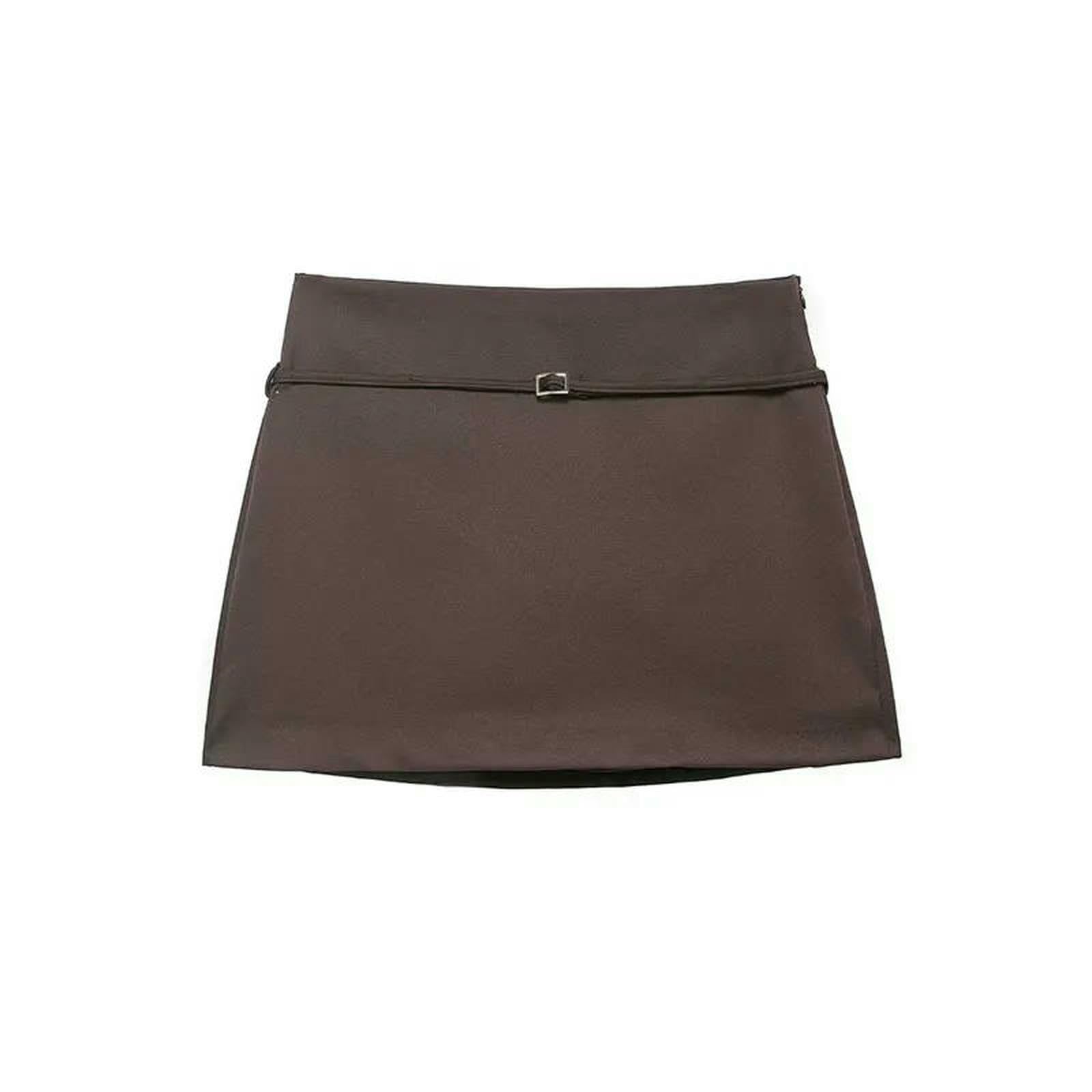 CHENSHI Gonna Lunga da Donna Casual Vintage Corta Sottile con Cerniera Marrone Moda Minigonna Femminile per Le Vacanze Primaverili Estive-Come Immagine_b-l