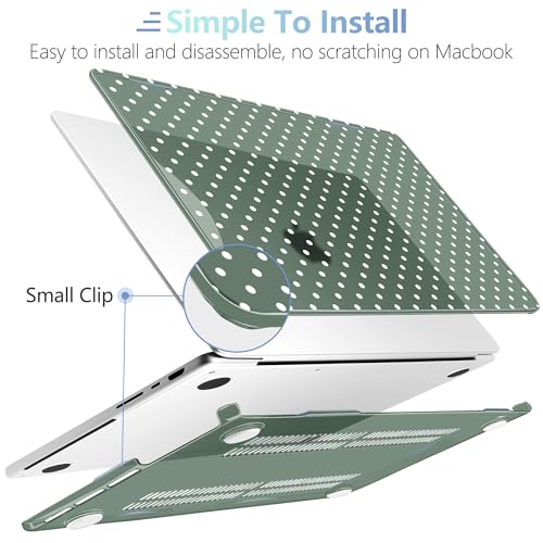 Image of MEEgoodo Case for MacBook Pro 14 inch (M5 /M4 /M3 /M2 /M1) Pro /Max 2026 2025 2024 2023 2021, Case Fit Model A3427 /A3426 /A3434 /A3112 /A3401 /A3185 /A2918 /A2992 /A2779 /A2442, White Polka Dots & Midnight Green