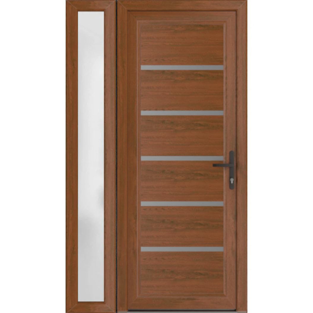 VDOMDOORS Front Exterior Door Prehung 30 x 80 inches | Manux 8415 Walnut | Entry Door with Frame | Metal Sidelite Transom | 1 Sidelites 16" | Left Hand | Front Entry