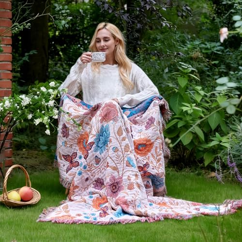 Image of LUTBM Boho Throw Blanket for Bed 60 inchx80 inch, All Season Cotton Couch Blankets
