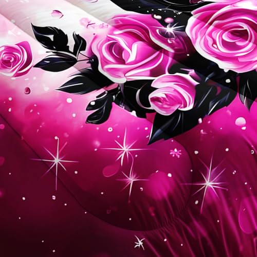 Image of AILONEN Unicorn Comforter Set Twin Size,Pink and Black Sparkling Bedding Set 3Pcs,Bedroom Decor for Girls Teens,Fantasy Glitter Quilt with 2 Pillowcases