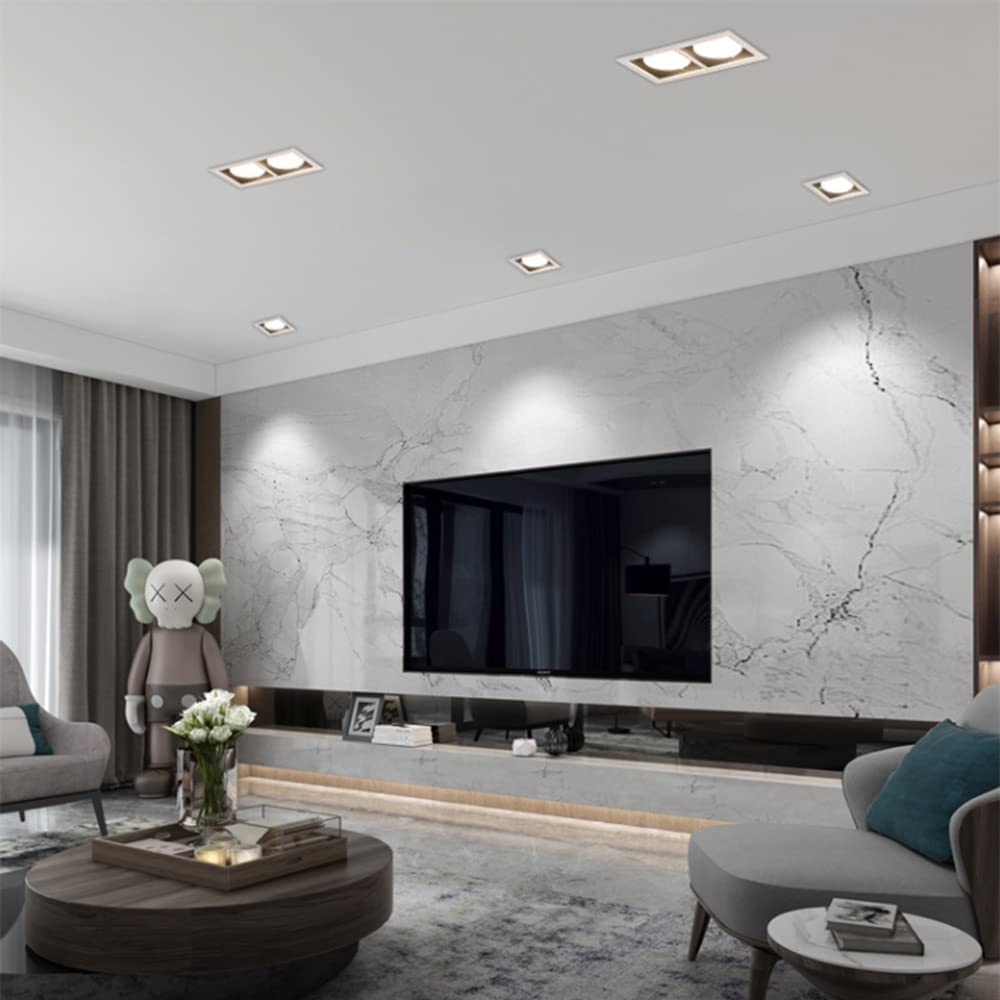 Set di 6, Retrofit Faretti da Incasso ad Angolo Regolabile a Doppia Testa orientabili per soffitto 14W Bianco Pannello Luminoso Rettangolare Regolabile, 3000k, 3000K,3000K