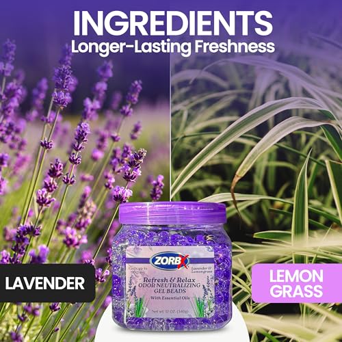 Image of ZORBX Refresh & Relax Odor Neutralizing Gel Beads 12 Oz. 2 Pack - Lavender & Lemongrass Gel Beads Air Freshener Infused with Essential Oils - For Living Room, Bathroom, Car, Closet & Home