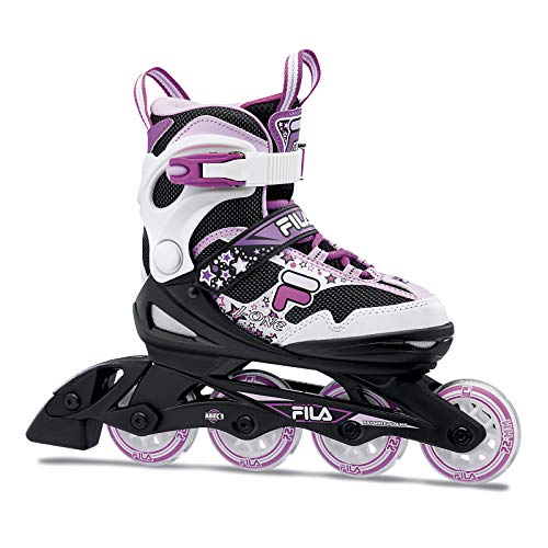 FILA J-One Patins infantis ajustáveis - ajuste seguro para pés em crescimento, ideal para meninos e meninas, preto/rosa, pequeno - criança pequena 10-1