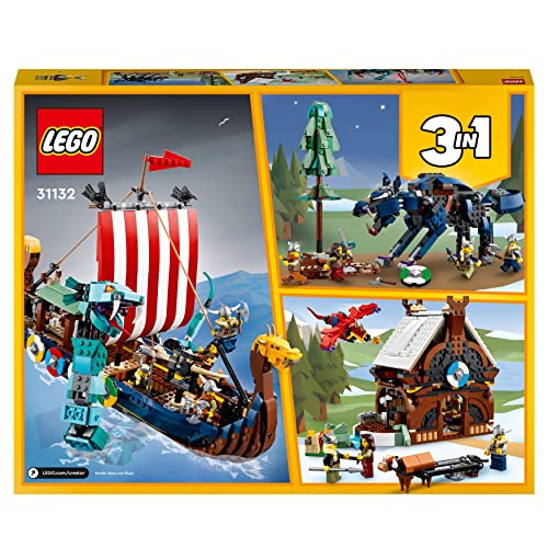 Creator 3 in 1 Nave Vichinga e Jörmungandr, Casa Giocattolo Apribile, Drago e Lupo Snodabili da Costruire, Giochi per Bambini e Bambine, Idee Regalo di Compleanno 31132 - Lego - Immagine 9