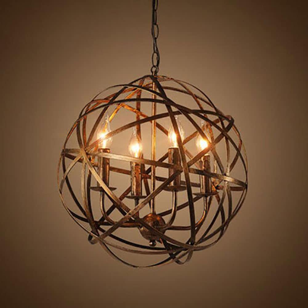 Metal Globe Pendant Lamp Round Nostalgic Restaurant European Style Wrought Iron Chandelier Retro Ball Industrial Hanging Lamp Kitchen Office Study Dining Room Cafe Restaurant Change for the better