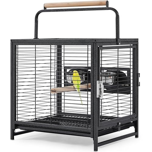 Image of Yaheetech 25.5 inch Small Bird Cage, Wrought Iron Bird Travel Cage with Wooden Perch Handle & Seed Guard for Conures, Budgies, Lovebirds & Small to Medium Birds