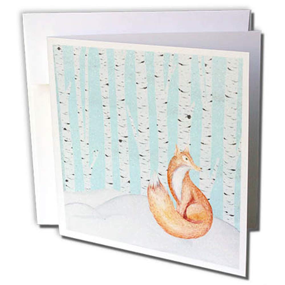 3dRose gc_263165_2 6 x 6-Inch "Woodland Friends-A Fox in The Wintry Snow Covered Forest " Greeting Card (Set of 12)