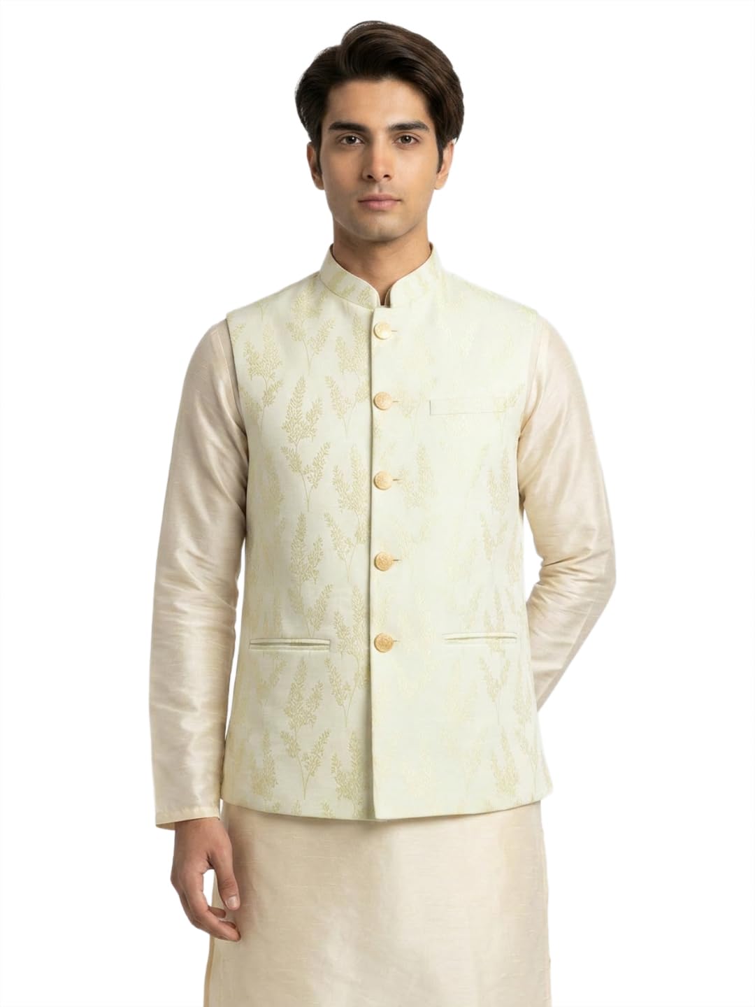 sanman ethnix by raymond Men Regular Fit Jacquard Pattern Polyester Cotton Blend Mandarin Collar Sleeveless Festive Bundi-picture-25