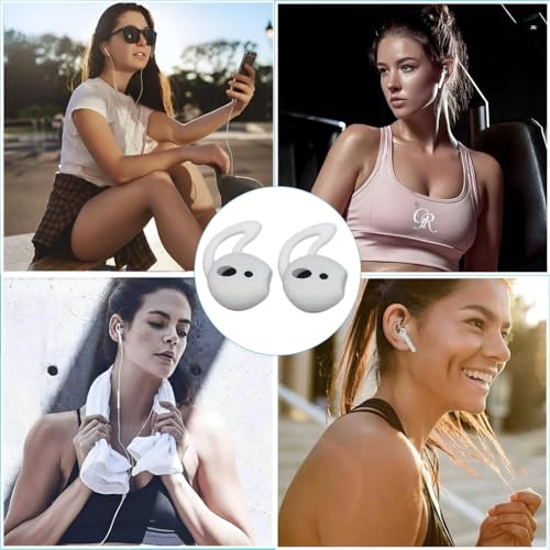Image of Scalebee Silicone Ear Tips & Hooks for Apple AirPods /EarPods, White | Anti-Slip Sport Design, Anti-Drop Gel, Soft Covers, Compatible with AirPods /EarPods