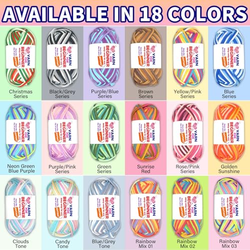 Image of 3 Pack Rainbow Beginner Crochet Yarn for Crocheting Knitting Multicolor Cotton Crochet Yarn for Beginners with Easy-to-See Stitches Cotton-Nylon Blend Easy Yarn for Beginners(Neon Green Blue)