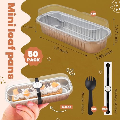 Image of NPLUX Loaf Pans with Lids, 50 Pack Champagne 6.8oz for Weddings | Works for crumble cups, panna cotta, custard and snack servings; add the cover only after contents cool.