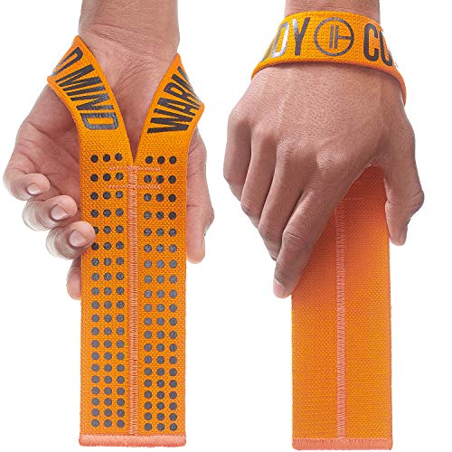 WARM BODY COLD MIND Lifting Wrist Straps for Olympic Weightlifting, Powerlifting, Bodybuilding, Functional Strength Training - Heavy-Duty Cotton Wrist Wraps, Pair (Orange/Black)