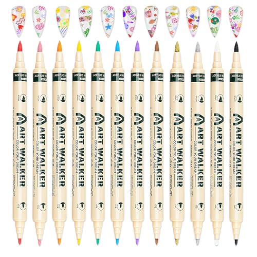 Image of IONSGAKO 12 Colors Nail Art Pens Set, Dual-head Nail Polish Pens Quick Dry | Acrylic Paint Nail Art Markers for Drawing Painting Dotting Liner, Home DIY Nail Art Design Kit Manicure Tools
