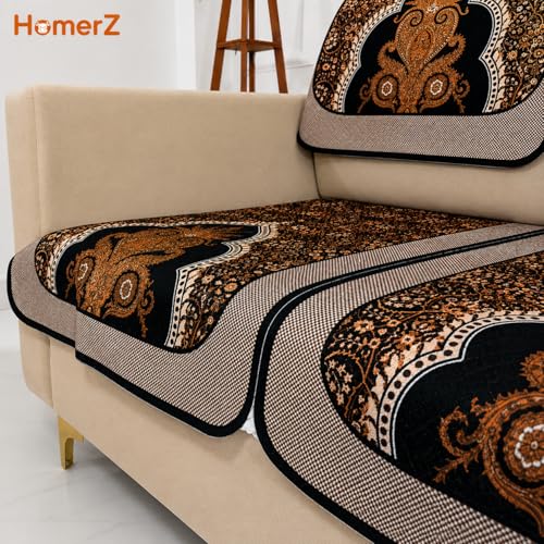 Image of Homerz Premium 'Maharaja Paradise Series' Sofa Cover | Net Fabric Sofa Cover | Washable, Anti-Dust Backed & Wrinkle Resistant Cover (Sheesh Mahal, 6 (3+2+1) Seater, Seat Cover with Backrest)