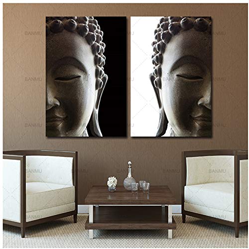 JNZART Cuadro de Pared Arte Lienzo Pintura decoración para el hogar 2 penel Buda Lienzo de Arte Imagen-50x70cm Sin Marco