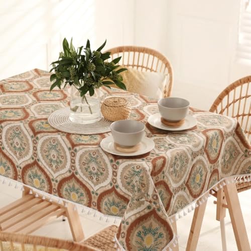 Image of RRC Microfiber Cotton Dining Table Cover 60 x 90 Inch for 6 Seater, Pack of 1 Rectangular Printed Table Cloth with Tassels, Washable Centre Table Cover, Durable & Fade Resistant
