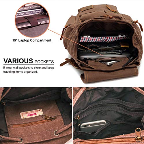 Image of Vintage Canvas Backpack, HuaChen Mens Travel Rucksack for Laptop Hiking School Bookbag