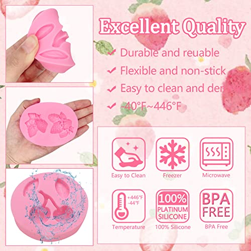 Fruit Fondant Molds For Cake Decorating, 5 Pcs Strawberry Cherry Chocolate Cake Silicone Molds, Banana Pineapple Grape Candy Molds, For Diy Cookies, Butter, Marzipan, Paper Cups, Clay, Epoxy #TOP5