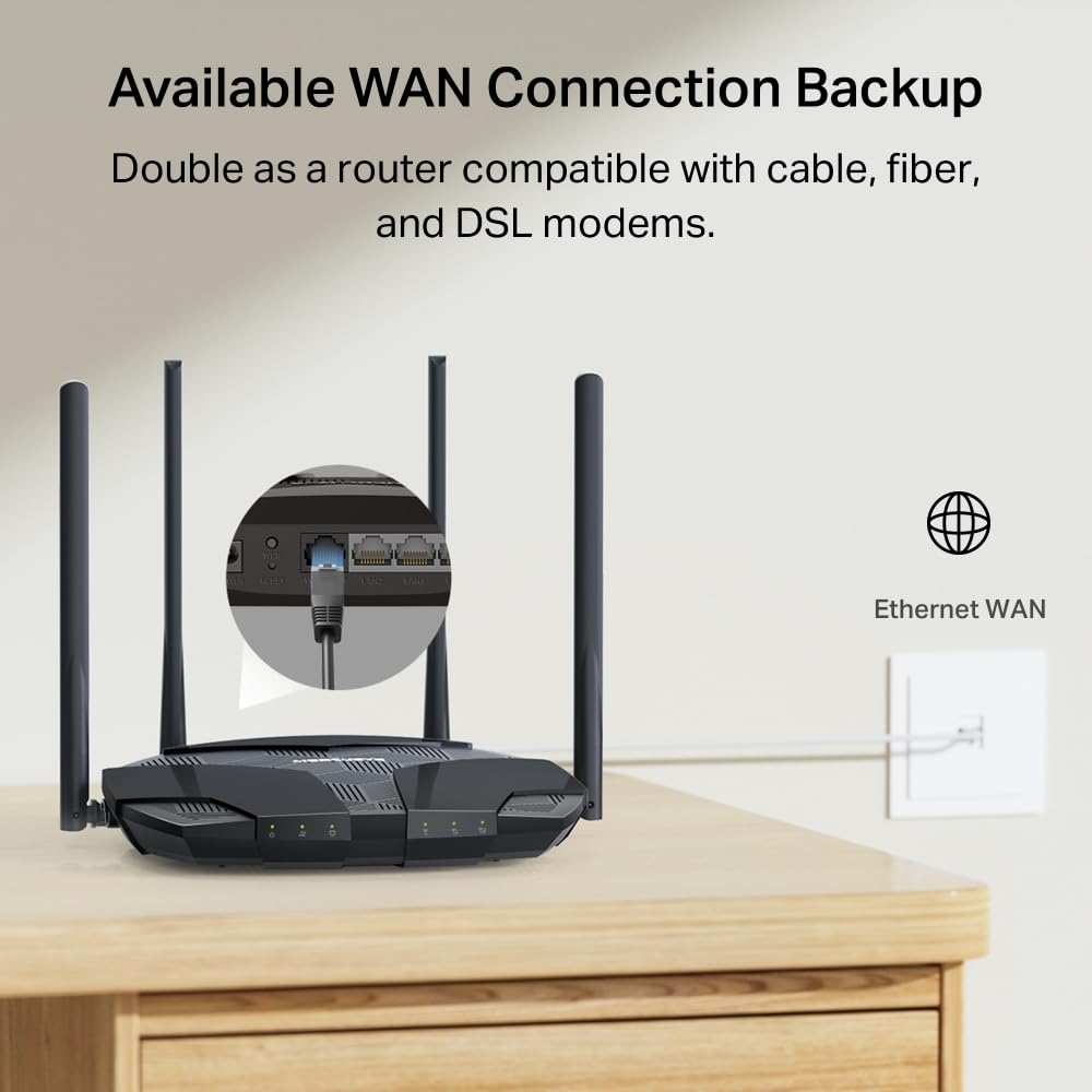Mercusys Router MB235-4G LTE 4G, 4G+ Cat6 do 300 Mbps, obsługuje karty nano SIM, Dual-Band WLAN AC1200, porty Gigabit LAN/WAN, Plug and Play, EasyMesh