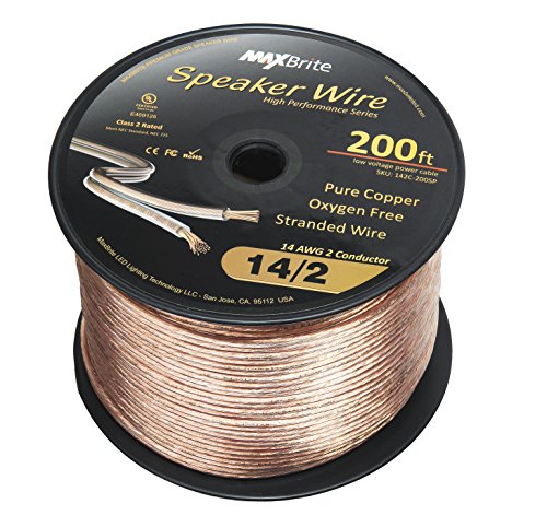 High Performance 14 Gauge Speaker Wire, Oxygen Free Pure Copper - UL Listed Class 2 (200 Feet Spool)