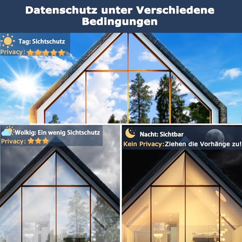 Linarun Spiegelfolie Fenster Sichtschutz Fensterfolie Blickdicht von Außen Sichtschutzfolie Sonnenschutzfolie Selbsthaftend Tönungsfolie… – Ansicht 3