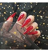 Yalice Glossy Red Fake Nails Extra Long Stiletto Press on Nails Acrylic Full Cover Nail Tips Shar...