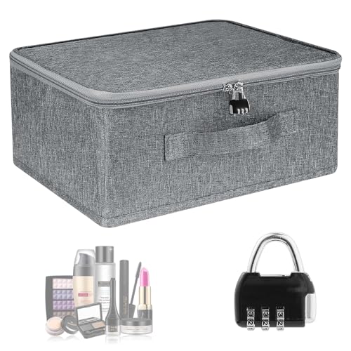 SKIKHN Scatola richiudibile con coperchio, in tessuto, con serratura, per caramelle, giocattoli, 30 x 20 x 14 cm