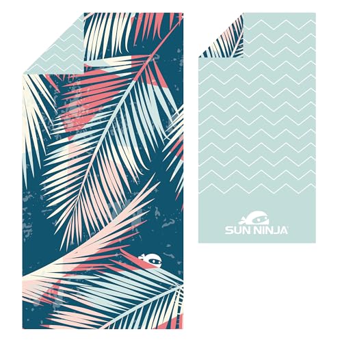Image of SUN NINJA Microfiber Beach Towel, Sand Free Quick Dry, 63x32in, Palm Trees