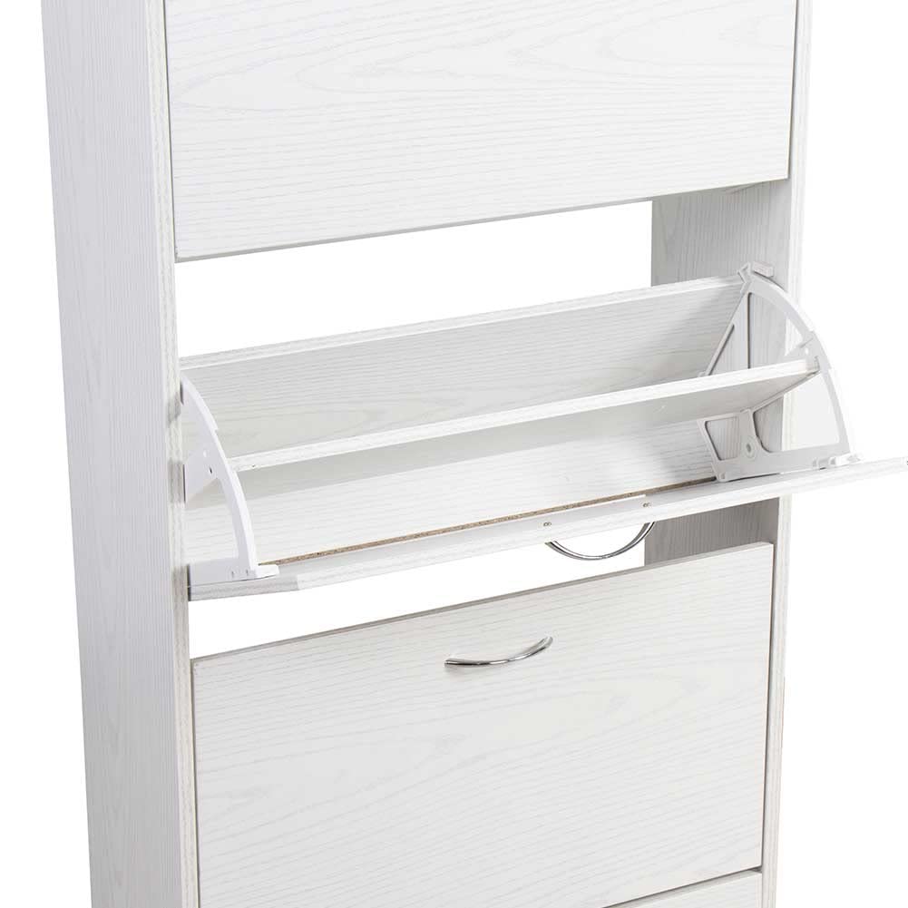 BAKAJI Scarpiera Portascarpe in Legno MDF con 4 Ante Porta Scarpe a Ribalta Maniglie in Metallo Doppia Profondità Dimensioni Compatte Slim 63 x 24 x 150 cm Ingresso Casa (Bianco Frassinato)