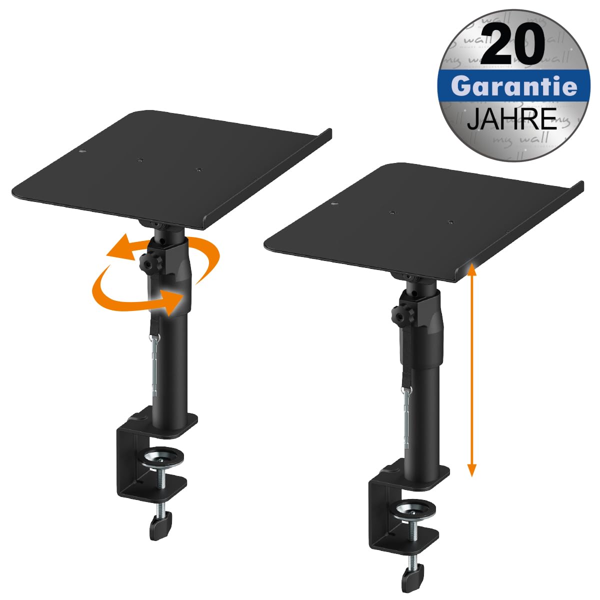 my wall Lautsprecherständer mit Klemmbefestigung HS37L - 2er-Set Boxenständer mit großer Standfläche & Vibrationsdämpfung, höhenverstellbar, neigbar, drehbar