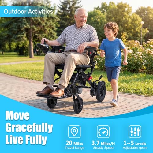Image of [2026 Upgrade] Electric Wheelchairs for Adults: Foldable and Lightweight, 20+ Mile Travel Range, Max Support 350 lbs, 500W Brushless Motor Power for Seniors, All-Terrain Tires