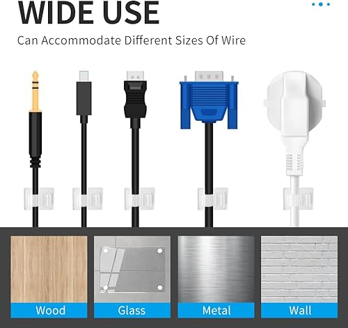 Miniatura 5 de Viaky - 50 clips para cables, organizador de sistema de cables de nailon con parte trasera autoadhesiva, clip ajustable, ganchos para organizar