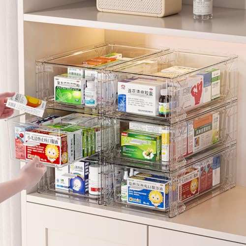 Image of 4 pack clear Drawer-Type Plastic Storage Box Bins Organizer,Family First Aid Kits Medicine cabinet Box Organizer,Closet ,Shelf,Ointments, Adhesive Bandages,Cosmetics,Office Items (clear, ZZ4L)
