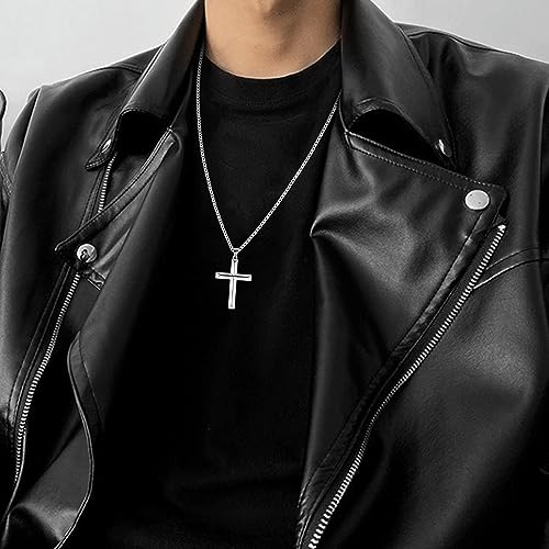 MILACOLATO Solid S925 Sterling Silver Cross Necklace for Men Women | 2mm Durable Sterling Silver Cuban Link Curb Chain Cross Pendant Necklace | Crucifix Cross Pendant Necklace Jewelry 16-24 Inches4