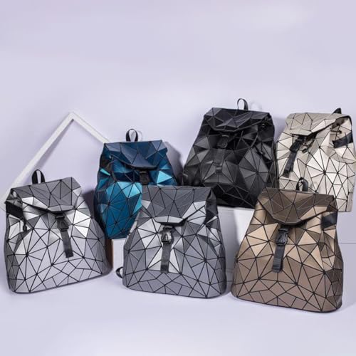 Ulalaza Geometric Backpack Holographic Reflective Backpacks Fashion Backpack3